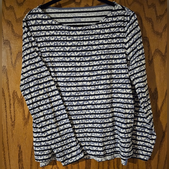 Boden • Top • 3/4 Sleeve •  Womens Size 12 • 100% Cotton • Blue Stripes with - Picture 1 of 6